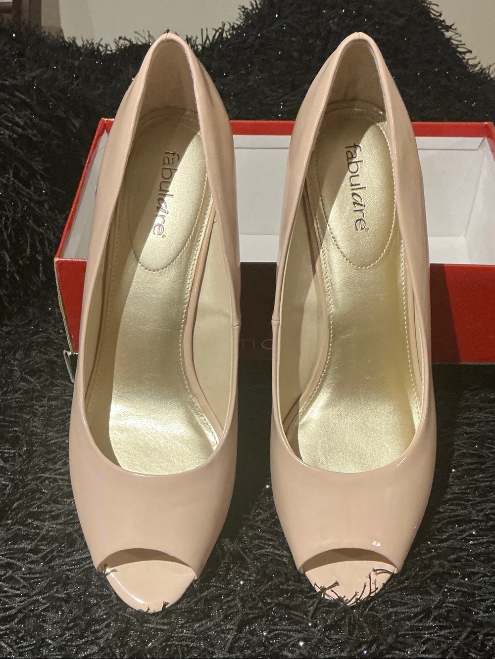Fabulare Nude Pink Patent Peep-Toe Heels